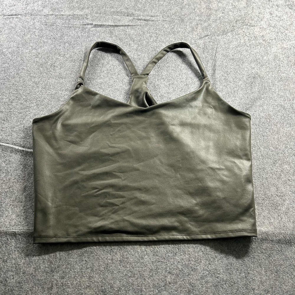 Abercrombie & Fitch Cropped Tank Top Women's XL Sheen V-Neck Racerback Green